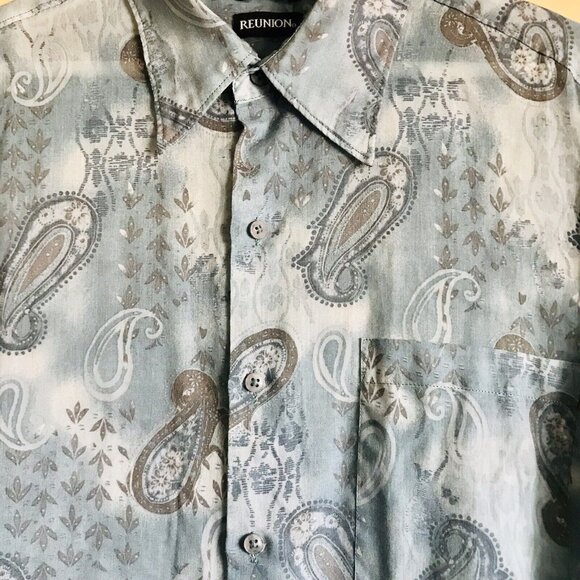 Vintage Reunion Blue Paisley Print Long Sleeve Button Up Shirt Size Large - Picture 4 of 9